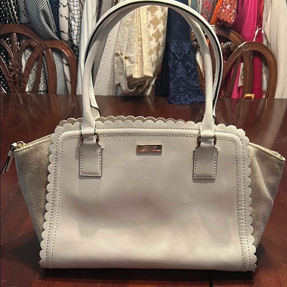 Kate Spade White and Tan Tote Bag